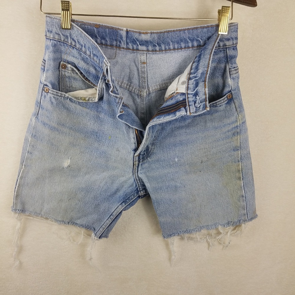 Vintage Levi's Orange Tab Cut Off Denim Shorts Distressed Blue 29 High Rise - Picture 4 of 10